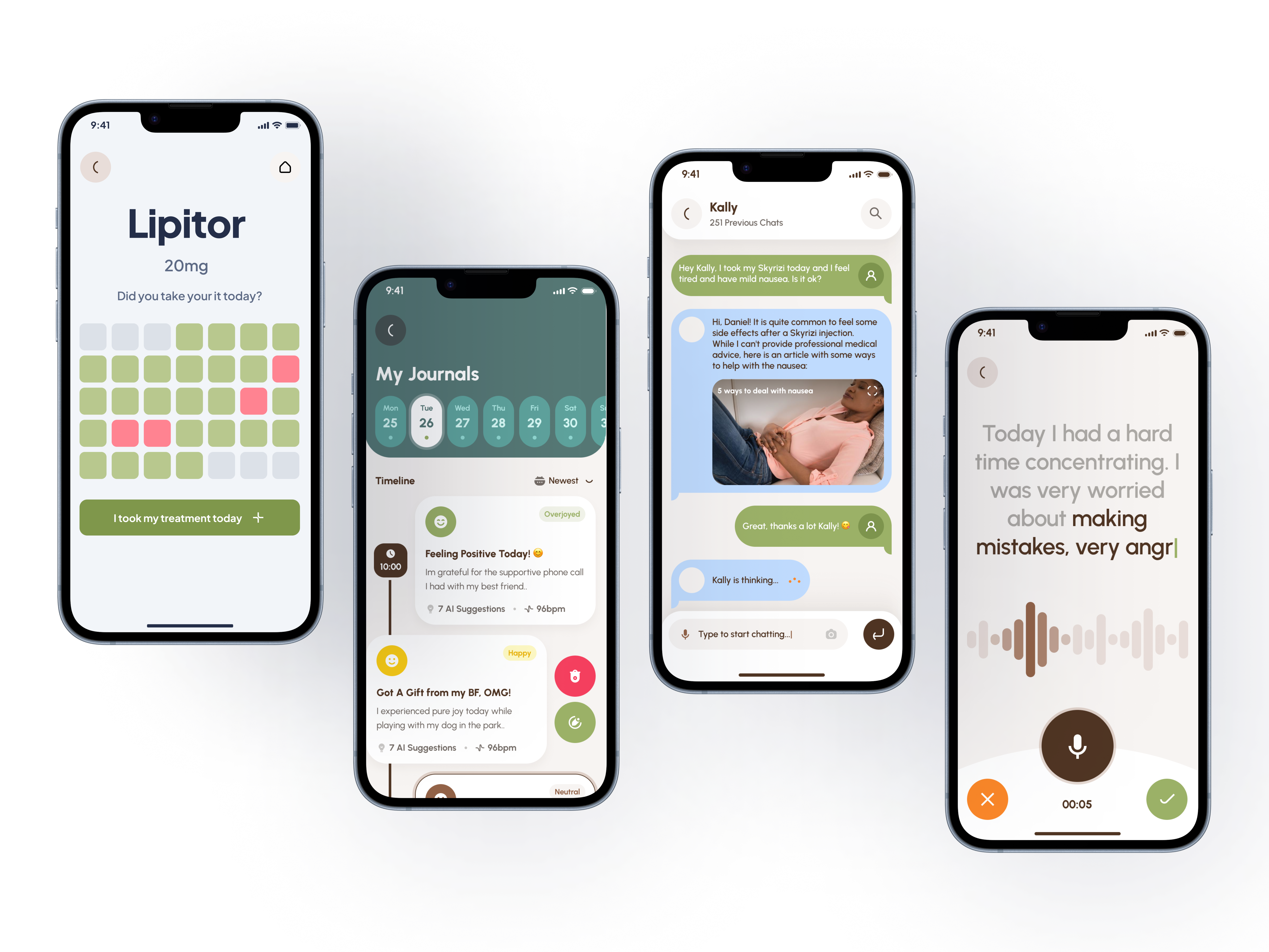 Kala app - treatment tracker, AI companion, journaling, voice notes